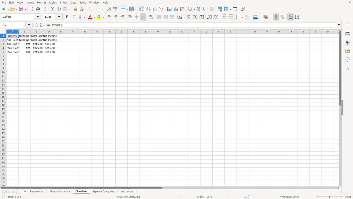 Screenshot 3: ChartData tab - Excel template airbnb host income and expense excel template