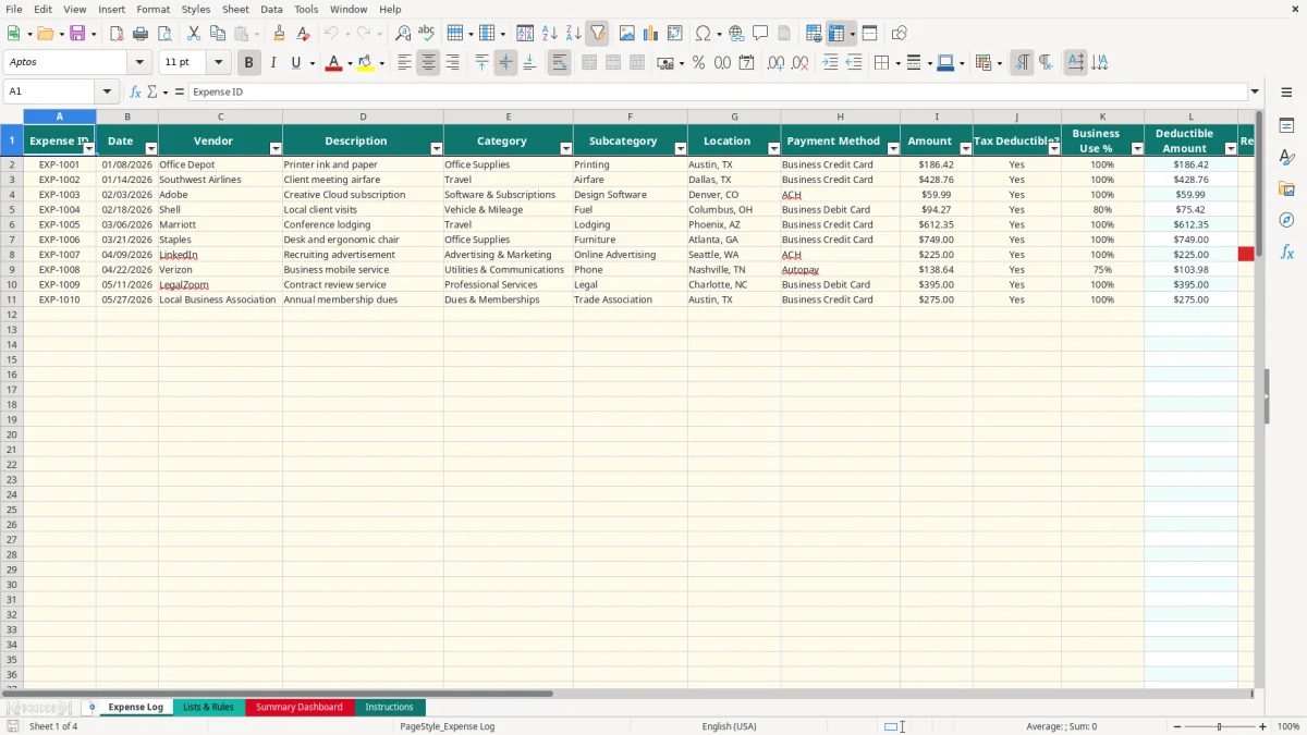Business Expense Tracker Excel - Free Template (2026)